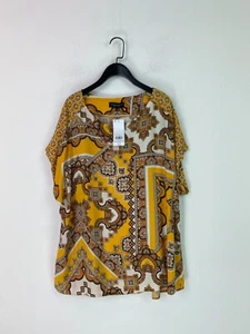 Dorothy Perkins Yellow Paisley Print Blouse Short Sleeve Scoop Neck Size 20 NEW - Picture 1 of 9