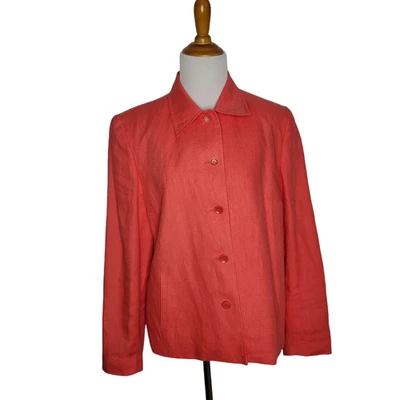 Blazer Talbots Irlandés Lino Coral Primavera Pascua Botón Delantero Mujer 10 Foto 1 de 4