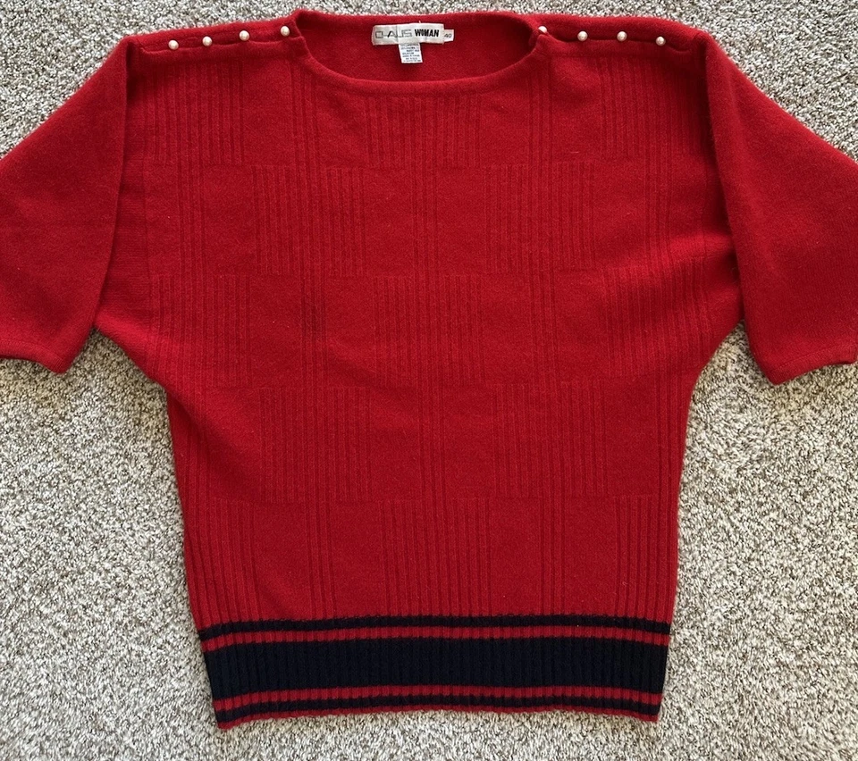 Suéter De Colección Años 90 Chaus L/XL Rojo Perla Lana de Cordero Angora Cabello de Conejo Manga Corta Foto 1 de 4