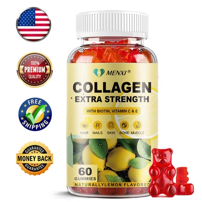 Gomitas de colágeno hidrolizado premium con vitamina C, zinc y biotina -60 gomitas Foto 1 de 4