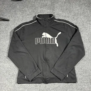 Puma Sweatshirt Kids Large Black Full Zip Logo Embroidered Pockets Mock Neck - Picture 1 of 6