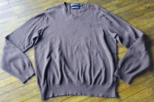 Polo Ralph Lauren V Neck Sweater Large (L) Brown w/ Green Logo Mens - Picture 1 of 6