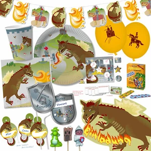 CABALLERO Y DRAGÓN - Vajilla decoración regalo cumpleaños infantil niños fiesta set DHK - Imagen 1 de 29