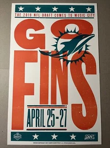 Póster oficial del draft de la NFL Nashville 2017 con impresión de Hatch Show de Miami Dolphins - Imagen 1 de 2