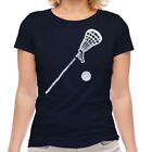 LACROSSE DISTRESSED PRINT WOMENS T-SHIRT VINTAGE STYLE TOP BALL STICK GIFT
