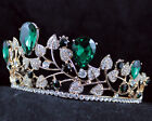 Floral Leaves Green Austrian Crystal Rhinestone Tiara Hair Crown Gold Prom T780