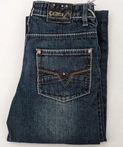Vtg Caldore USA Size 12 Boys pockets blue denim jeans W 25 X L 24 button Logo - Picture 1 of 4