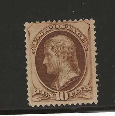 US Scott #161 mint hinged 10c Brown Jefferson 1873 Bank Note secret mark og f/vf - Image 1 of 2