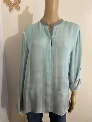 Blusa Top ELIE TAHARI Talla L Botón Frontal 100% Verde SEDA (/Gris Para Mujer  Foto 1 de 4
