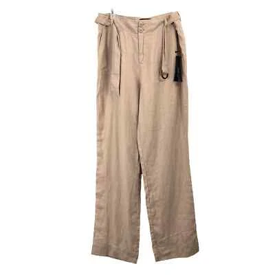 NEW Tahari 100% linen high waist belted pants Sz 10 brown beige - Image 1 of 4