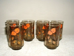 Lot of 6 Libbey Tawny Garden Party(Monarch Butterflies) 3 3/4" 4 oz. Juice Glass - Picture 1 of 1