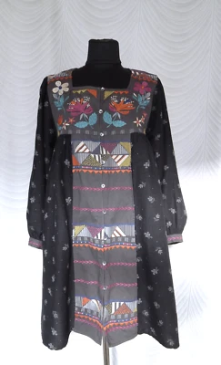 Gudrun Sjoden  Black Floral embroidered Tunic Peasant Dress Size L Square Neck - Image 1 of 4