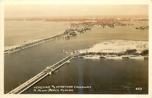 Postal 25-5893 de McArthur Causeway veneciano de Miami Beach Florida de la década de 1940 #853 RPPC - Imagen 1 de 2