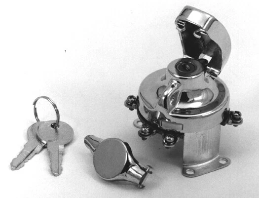 987 Chrome Ignition Switch for 73-95 Harley Davidson w/Fat Bob Tanks - Image 1 of 1