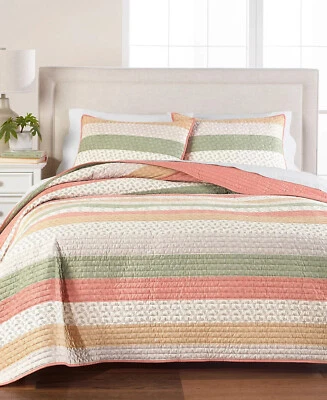 Juego de edredón completo/queen a rayas de pana Ditsy colección Martha Stewart de 3 piezas Foto 1 de 4