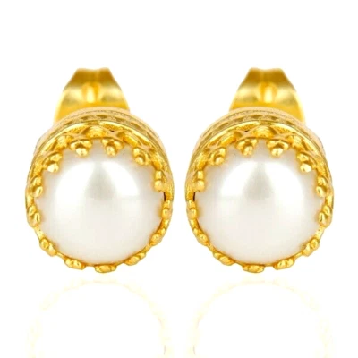 Mini aretes de piedras preciosas corona chapada en oro pendientes de latón con piedra perla Foto 1 de 3