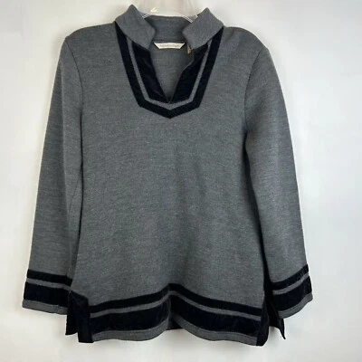 Suéter Soft Surroundings Mujer S P Túnica de Pasarela Gris Mezcla de Lana Borde de Terciopelo Foto 1 de 4