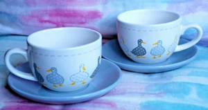 PRICE&KENSINGTON 2x breakfast cup &saucer set DUCKS grey/white USED!Excell.Cond! - Picture 1 of 8
