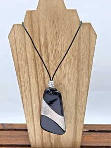 Chico’s ZORA Black Acrylic Paddle Pendant Necklace Matte Silver & Crystals 30" - Picture 1 of 8