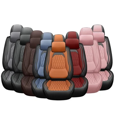 Nappa Leather 5-Seat Car Seat Cover w/ Headrest Pillow Lumbar Support Waterproof Foto 1 de 4