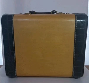 Vintage Yellow Hard Suitcase Alligator Trim/Handle Original Key 14x11x6" 2 Lock - Picture 1 of 19