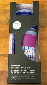 STARBUCKS 24oz Cold Cup 5 Pack With Dome Lids & Straws - NEW - Picture 1 of 2