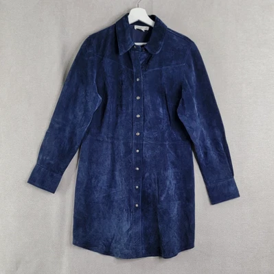 Coldwater Creek Dress Womens Medium Navy Blue Leather Shirt Academia Preppy - Image 1 of 4