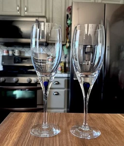 Vintage Orrefors Sweden Intermezzo Blue Wine Blue Glass Flutes 8” Set Of 2 - Picture 1 of 4