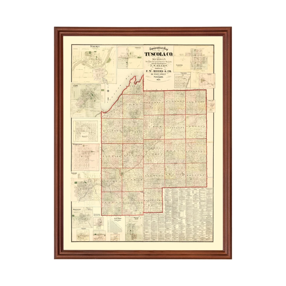 Mapa antigo do condado de Tuscola, MI 1875 - Arte vintage de Michigan - Imagem 1 de 4