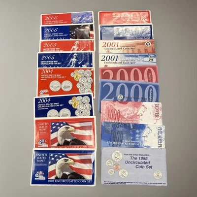 1999-2008 US Mint Uncirculated Sets OGP Envelope COA 218 Coins 10 Annual Sets - Image 1 of 4