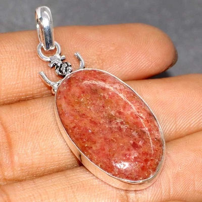 925 Silver Plated Rhodonite Ethnic Pendant Handmade Jewelry Size 1.9" GW - Image 1 of 3