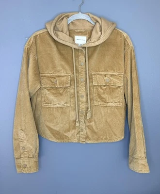 Куртка женская American Eagle средняя желтовато-коричневая вельветовая с капюшоном на пуговицах мягкая - Изображение 1 из 4