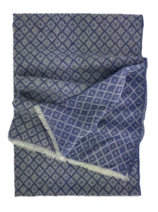 Bufanda tejida 100% lana (merino) estampado jacquard estampado rombos azul gris natural unisex - Imagen 1 de 1