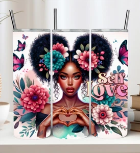 Motivational Sunflower Black Girl Self Love - 20oz Tumbler w/Extras - Picture 1 of 4