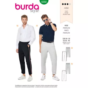 BURDA 6350 MEN'S TROUSERS PANTS Sewing Pattern Sizes 36 - 46 Skill: AVERAGE - Picture 1 of 4