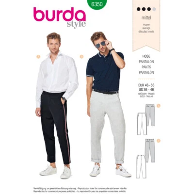 BURDA 6350 MEN'S TROUSERS PANTS Sewing Pattern Sizes 36 - 46 Skill: AVERAGE - Image 1 of 4