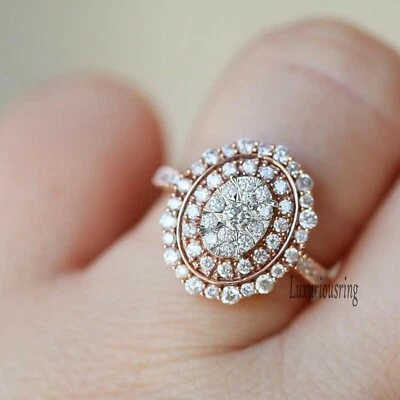 1.6 Ct Round All Stone Moissanite Cluster Engagement Ring Solid 10k Rose Gold 7  - Image 1 of 4