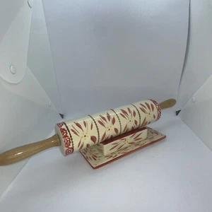 NEW 3PC Temptations OLD WORLD Red 18" COLLECTIBLE ROLLING PIN DISH & TRAY VINTGE - Picture 1 of 7