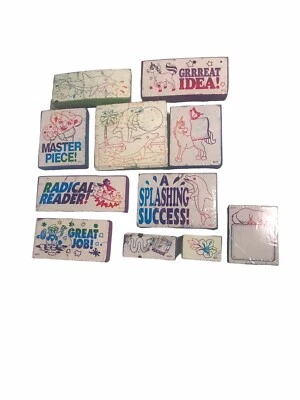 Винтажный набор резиновых штампов Lisa Frank лот из 11 дельфинов кошек единорогов б/у 90-е - Изображение 1 из 4