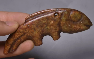 8CM China Hongshan Culture Old Jade Carving Animal Fish Wealth Amulet Pendant  - Image 1 of 4