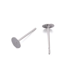 100 Stck. 304 Edelstahl Flach Ohrring Pfosten Wirbel Ohrstecker Zubehör 5 mm Rund Pad - Bild 1 von 5