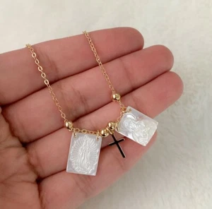 Mother of pearl Scapular necklace Guadalupe virgin sacred heart escapulario - Picture 1 of 4