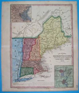 1850 ORIGINAL MAP UNITED STATES NEW YORK MASSACHUSETTS CONNECTICUT VERMONT MAINE - Picture 1 of 8