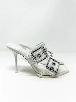 Sandalias de tacón Alexander McQueen para mujer con hebilla de cuero blancas 7,5 / 37,5 $1390 Foto 1 de 4