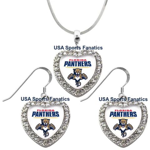 Florida Panthers 925 Necklace or Earrings or Set Team Heart With Rhinestones Cover