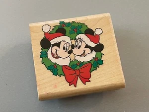 Disney Rubber Stampede Mickey Minnie Holiday Wreath Stamp 424E - Picture 1 of 4