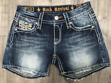 Rock Revival Women’s Julie Mid-Rise Shorts Denim Size 25 White Leather Inserts