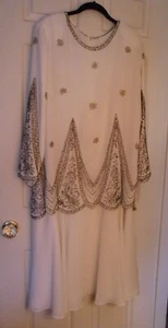 Vtg Jack Bryan White Beaded Midi Wedding Formal Dress XL & Earrings to Match! - Picture 1 of 18