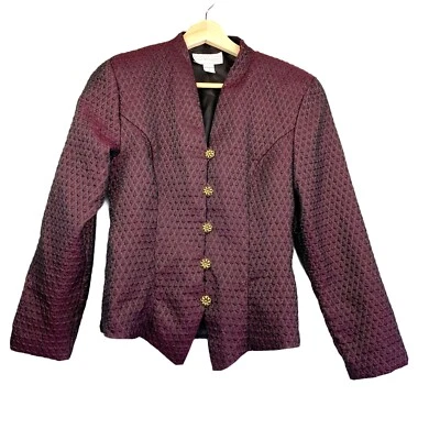Chaqueta Blazer Para Mujer Scott McClintock Borgoña Brillante Dorado Acolchada Talla 4 De Colección Foto 1 de 4
