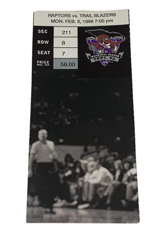 Toronto raptors Inaugural Season 1995-96 Ticket vs trail blazers feb 5 1996 Cover